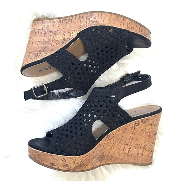 Mudd Black Lattice Slingback Cork Wedges Platform Heels Size 8 - Picture 5 of 9
